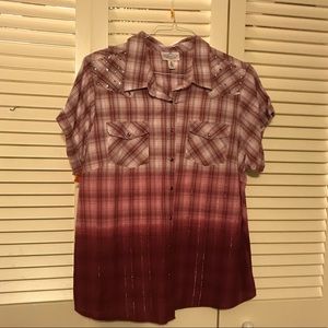 Henna S Red Pearl Snap short sleeve western blouse